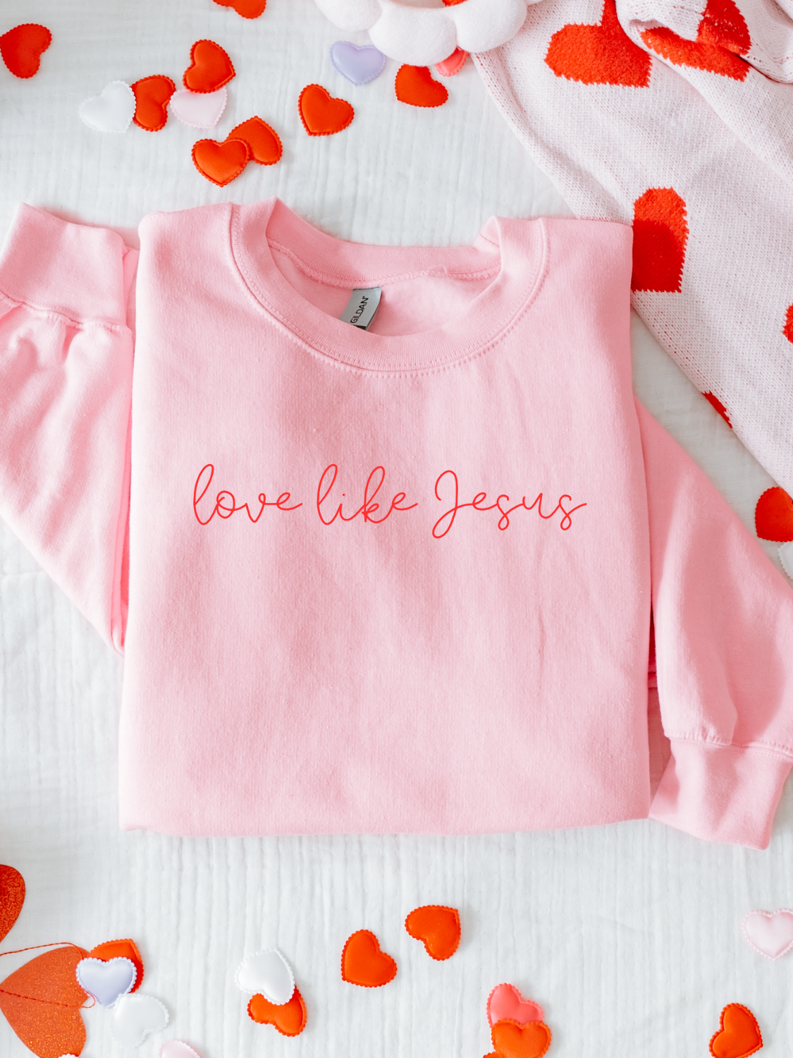 LOVE LIKE JESUS (RED CURSIVE) - ADULT REGULAR CREWNECK