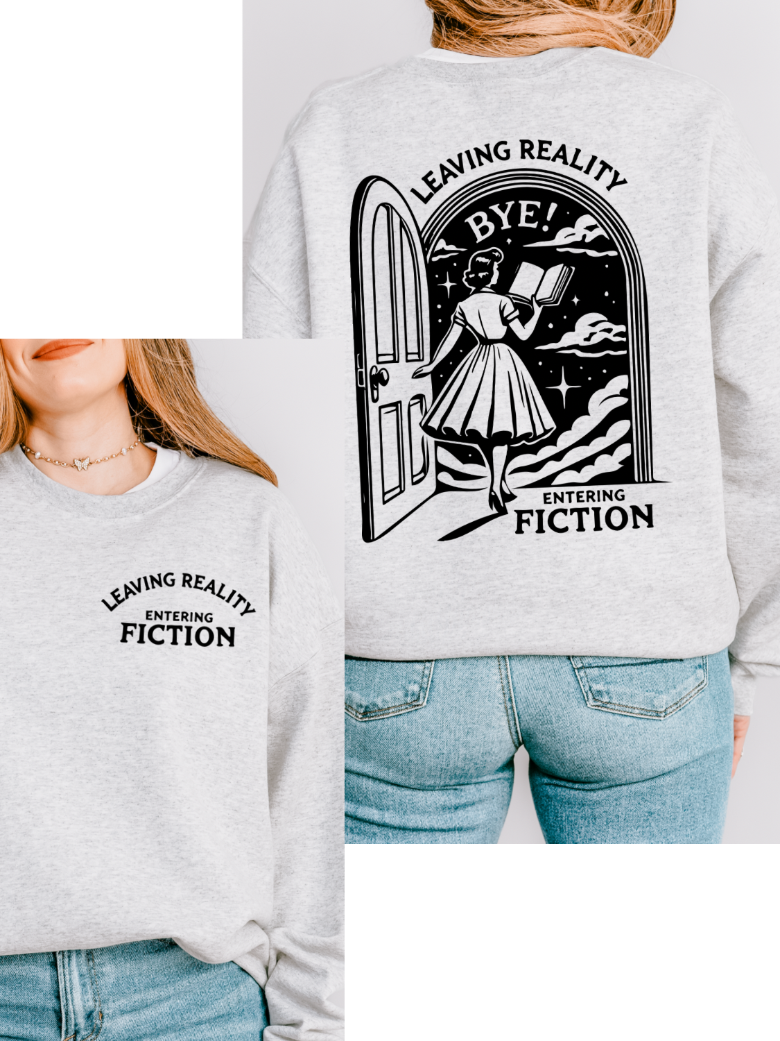 LEAVING REALITY ENTERING FICTION (front+back) - ADULT REGULAR CREWNECK