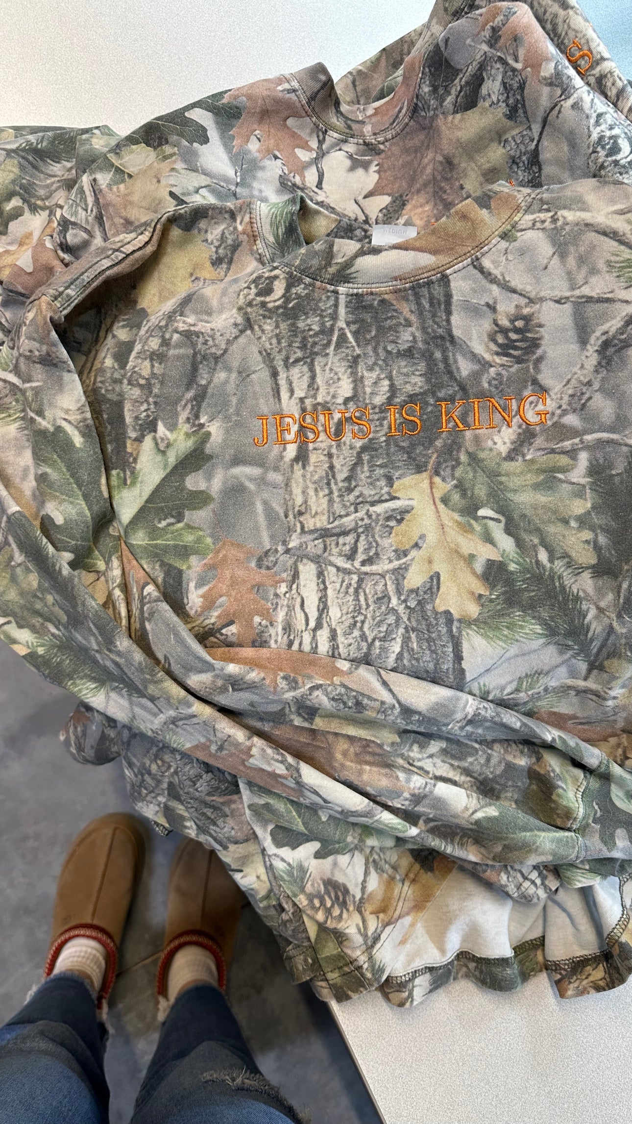 JESUS IS KING CAMO LONG SLEEVE EMBROIDERED TEE