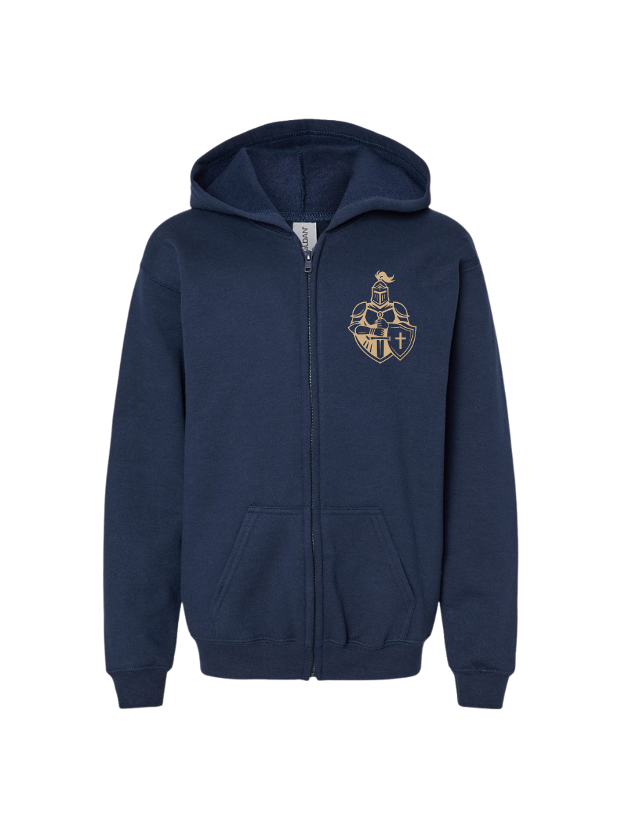 YOUTH POCKET KNIGHT ZIP-UP HOODED SWEATER