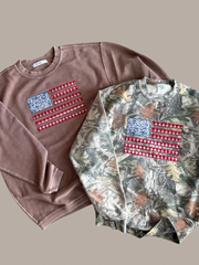 CAMO APPLIQUÉ FLAG - EMBROIDERED VINTAGE WASHED CREWNECK