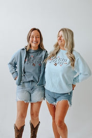 GOD BLESS THE USA, BOWS/COWGIRL EMBROIDERED - WASHED CREWNECK