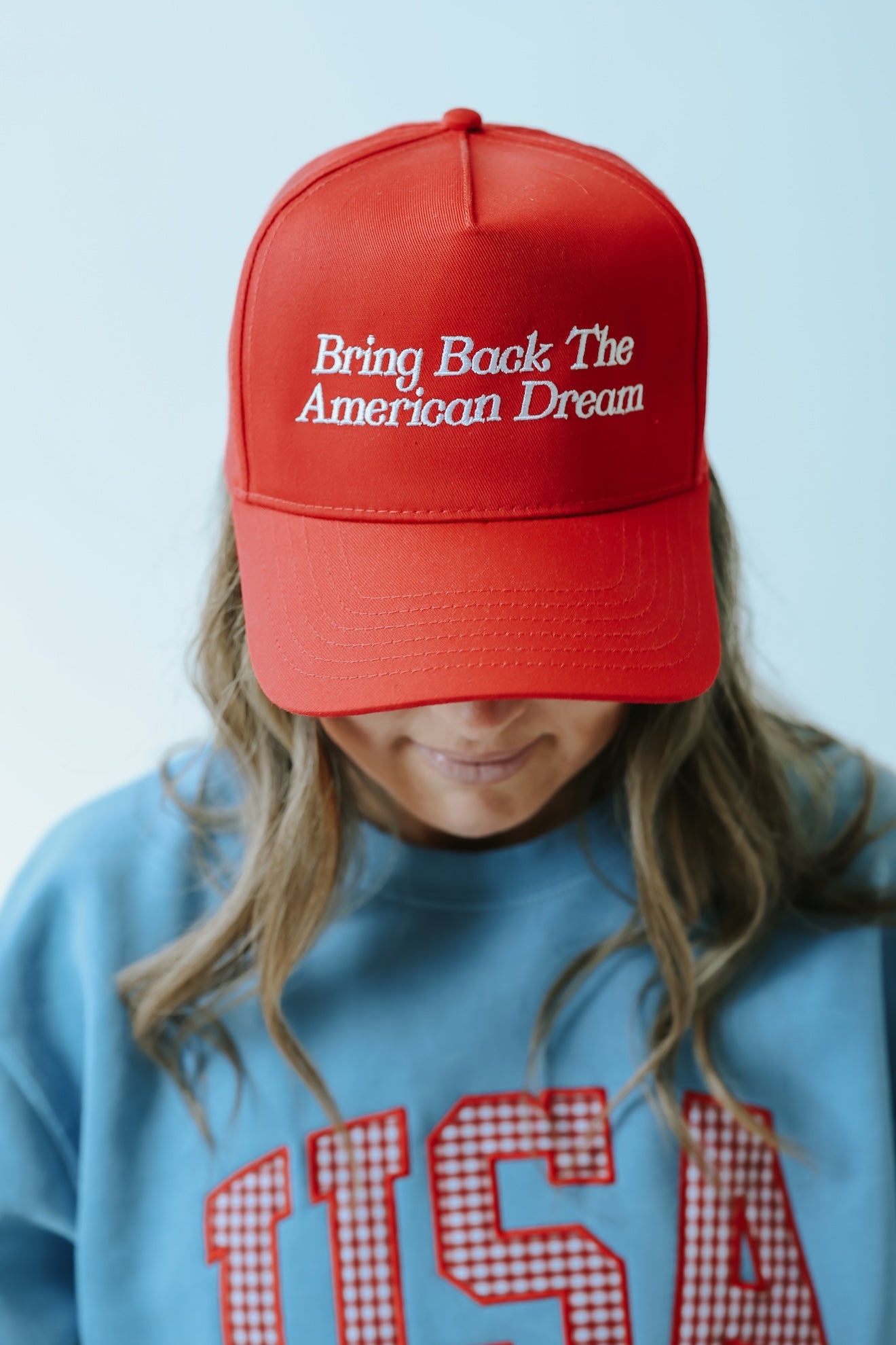 USA RED GINGHAM APPLIQUE - WASHED CREWNECK