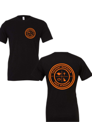 ADULT TEE - CALVARY MERIDIAN PREP ACADEMY CIRCLE LOGO FRONT + BACK, ORANGE PRINT