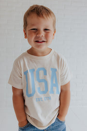 USA EST 1776 - KIDS TEE *LIGHT BLUE PRINT*