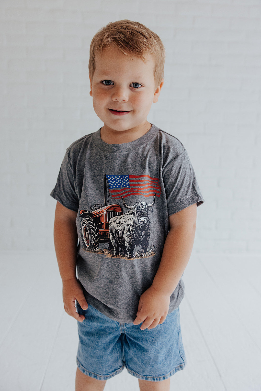 PATRIOTIC TRACTOR WITH COW - KIDS TEE