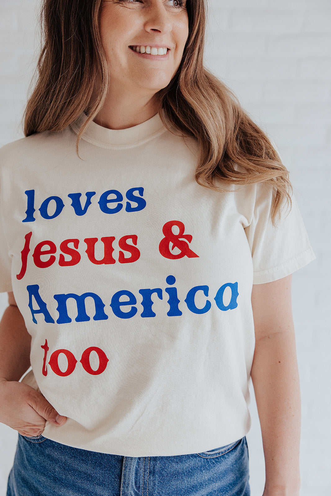 LOVES JESUS & AMERICA TOO - ADULT TEE