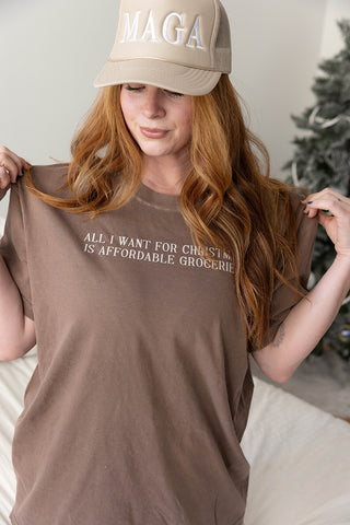 ALL I WANT FOR CHRISTMAS IS AFFORDABLE GROCERIES ADULT SHORT SLEEVE TEE