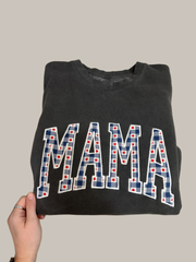 MAMA PATRIOTIC APPLIQUÉ EMBROIDERED WASHED CREWNECK