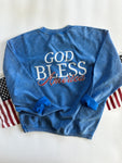 GOD BLESS AMERICA BLUE CORDED CREW - LIMITED EDITION