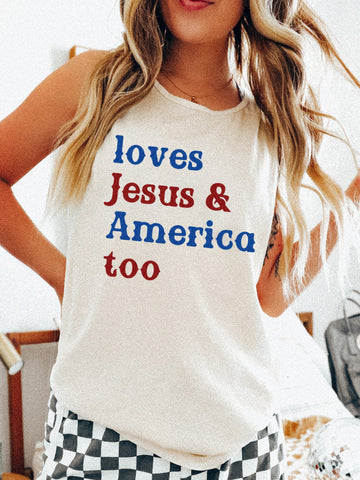 LOVES JESUS & AMERICA TOO - ADULT TANK TOP