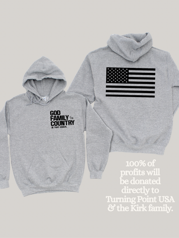 GOD FAMILY COUNTRY in that order. | CHARLIE KIRK - ADULT *HOODED* SWEATER