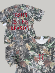 EMBROIDERED BOW JESUS IS THE REASON - VINTAGE CAMO TEE