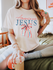 AMERICA NEEDS JESUS LARGE BOW - ADULT TEE