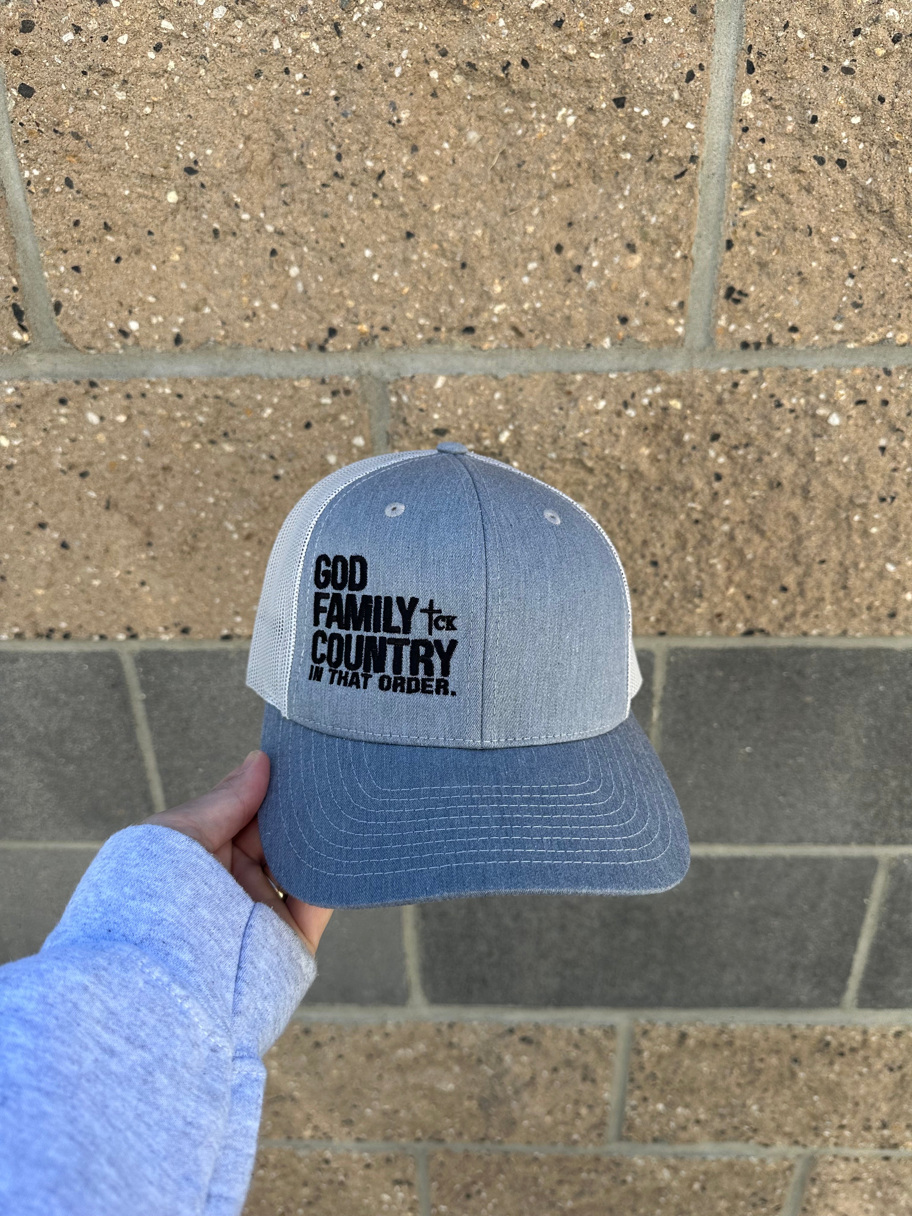 GOD FAMILY COUNTRY in that order. - Adult Embroidered Hat