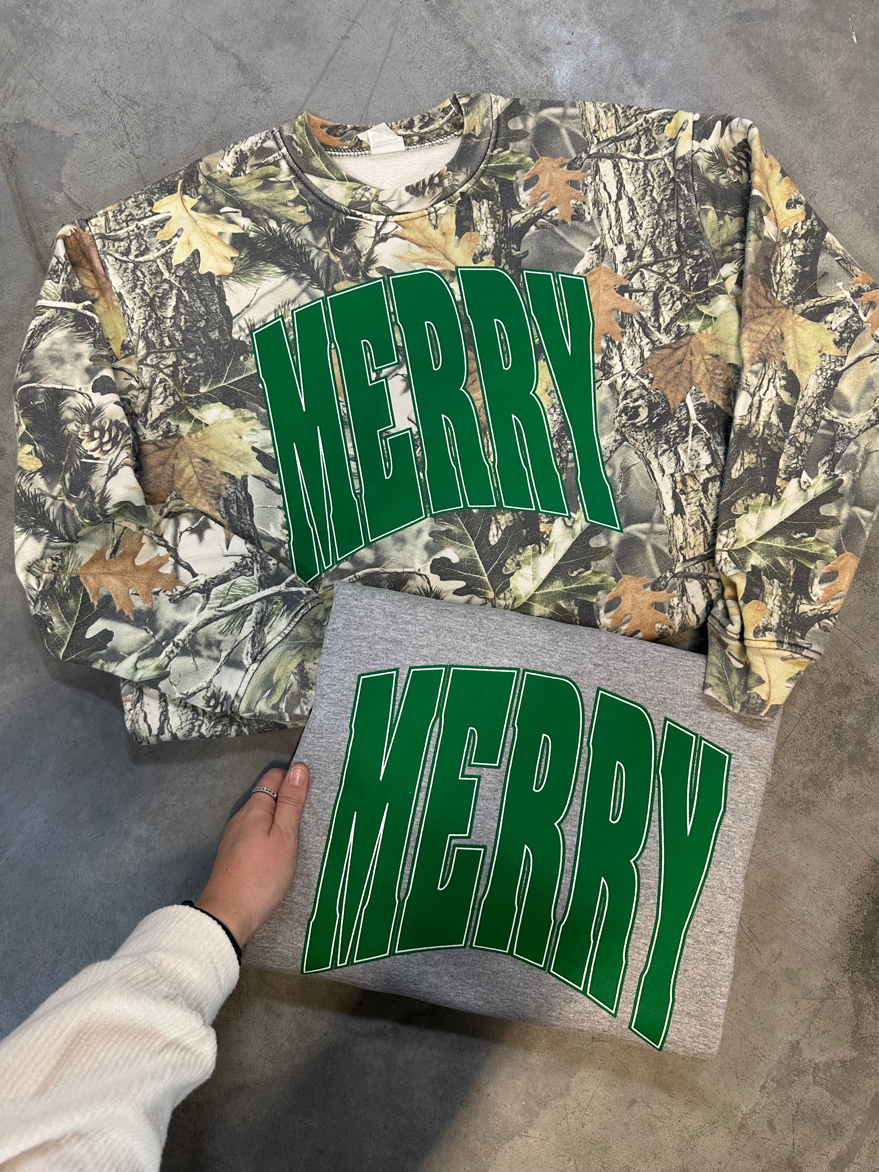 MERRY CHRISTMAS GREEN - ADULT CREWNECK