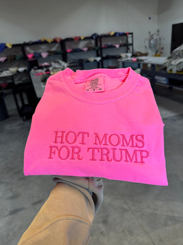 HOT MOMS FOR TRUMP EMBROIDERED TEE - ADULT TEE