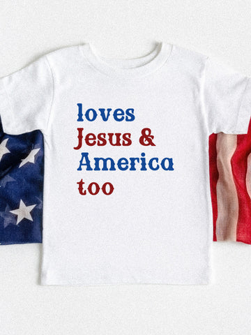 LOVES JESUS & AMERICA TOO - KIDS TEE