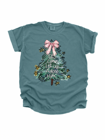 O COME LET US ADORE HIM *TREE* ADULT SHORT SLEEVE TEE