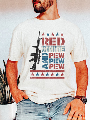 RED, WHITE & PEW PEW - ADULT TEE