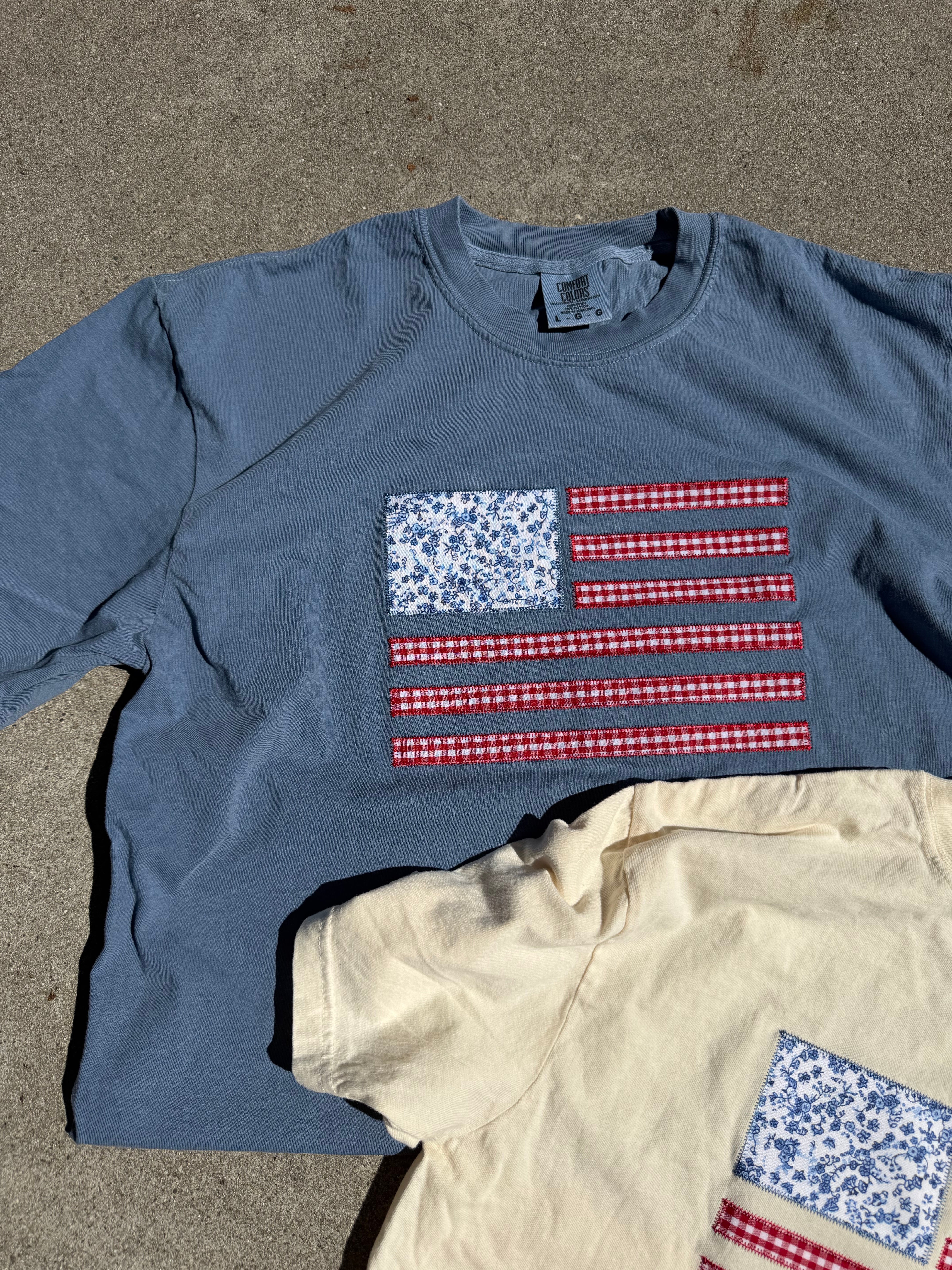 FLAG APPLIQUÉ EMBROIDERED ADULT TEE