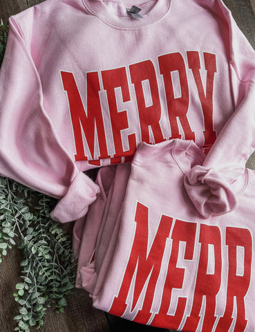 MERRY CURVY / RED, WHITE ON PINK - CREWNECK SWEATER