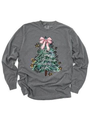 O COME LET US ADORE HIM *TREE* ADULT LONG SLEEVE TEE