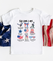 GOD SAYS I AM 4TH OF JULY - KIDS TEE