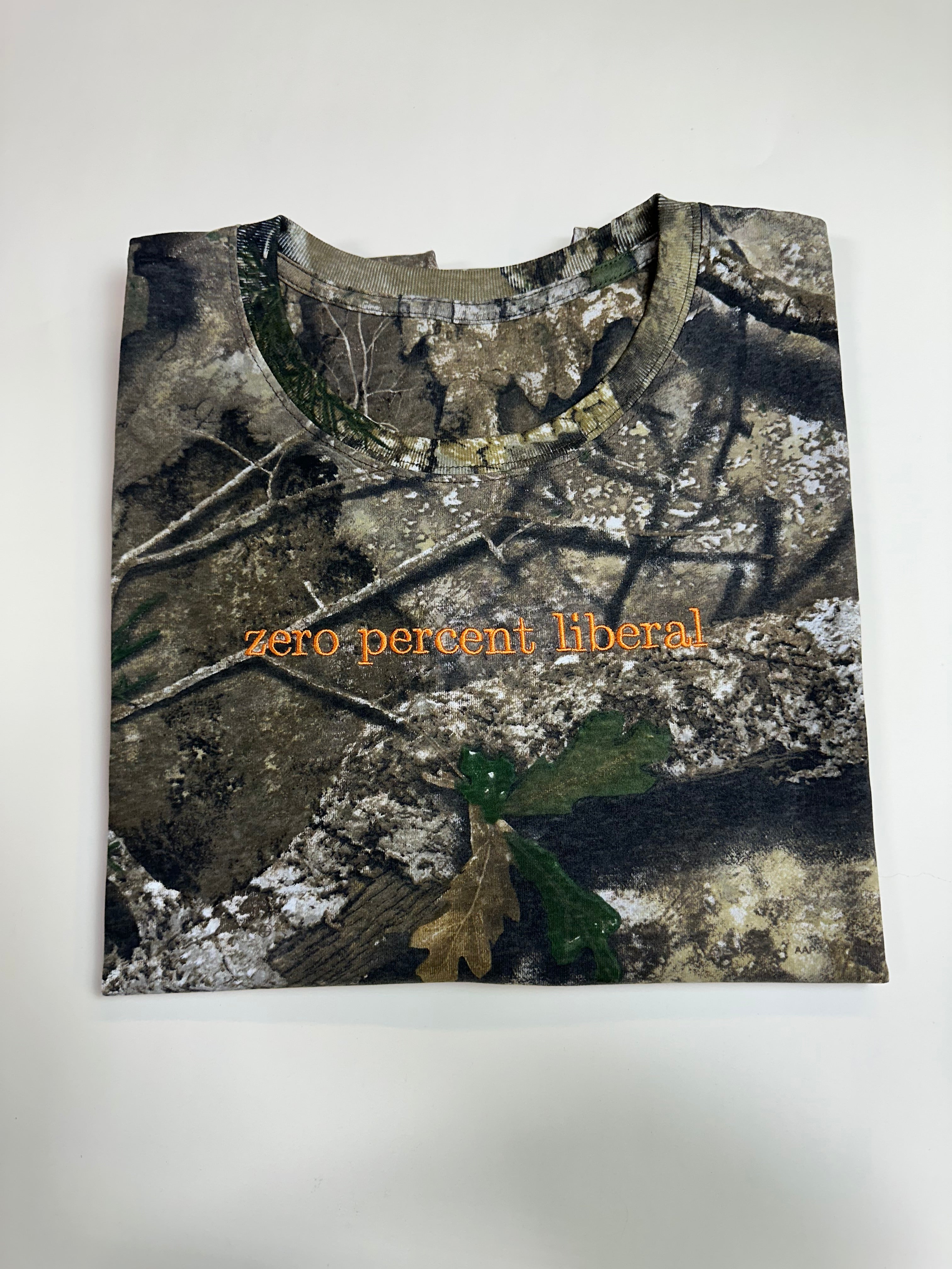 CAMO/ORANGE ZERO PERCENT LIBERAL- EMBROIDERED ADULT SHORT SLEEVE TEE