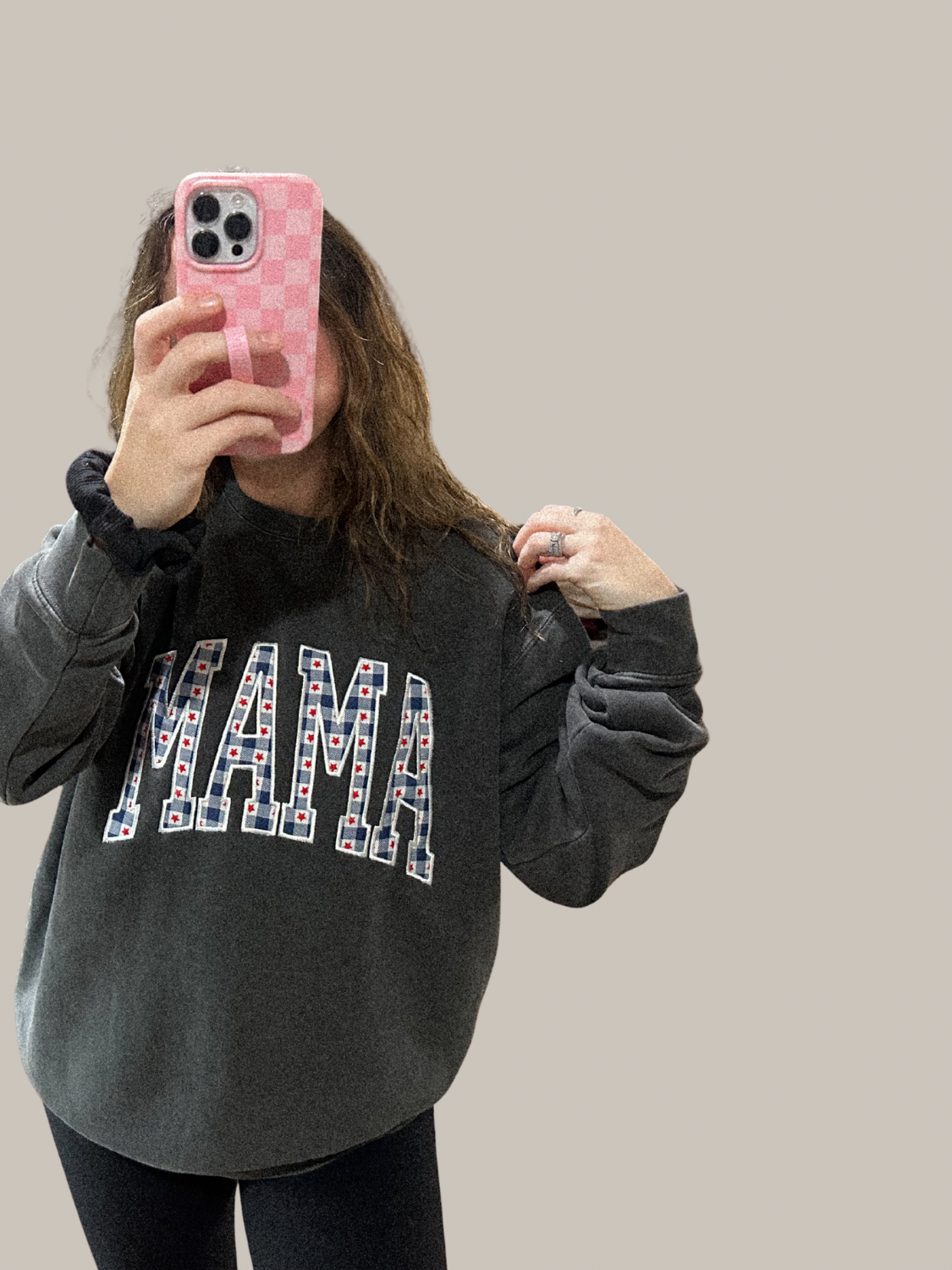 MAMA PATRIOTIC APPLIQUÉ EMBROIDERED WASHED CREWNECK