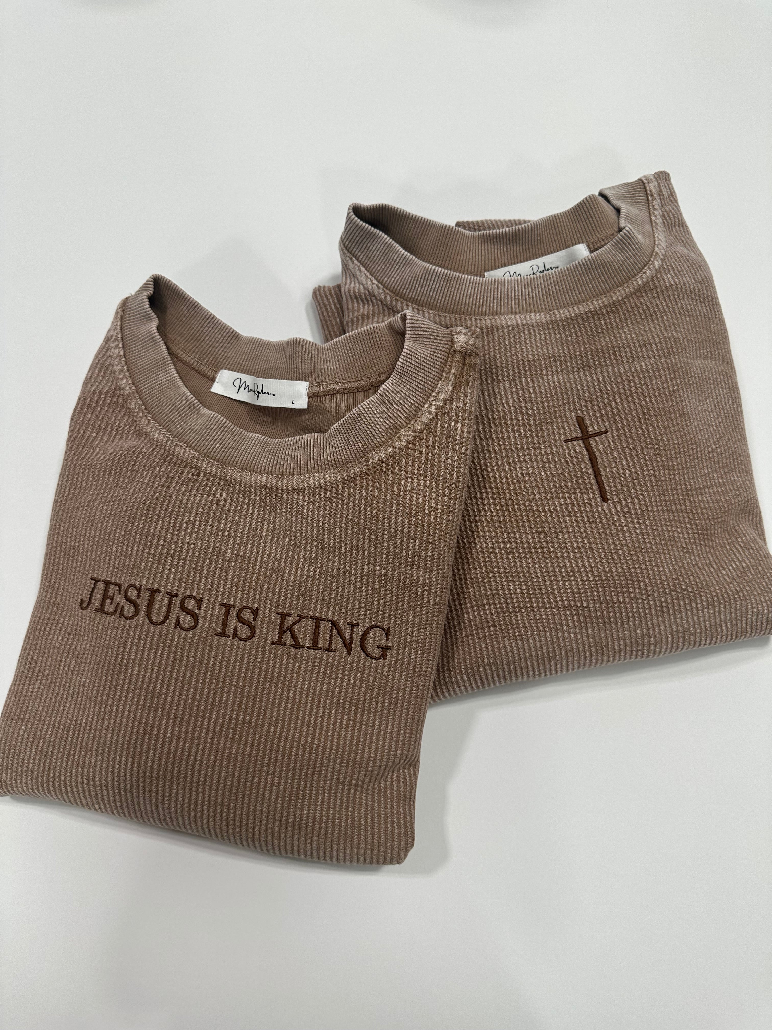 MOCHA CORDED CREWNECK