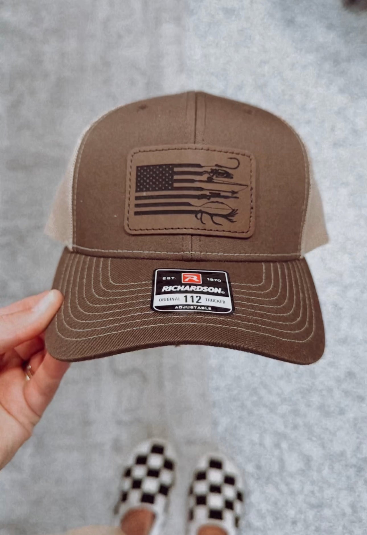 FLAG HUNTING FISHING HAT - BROWN ON BROWN