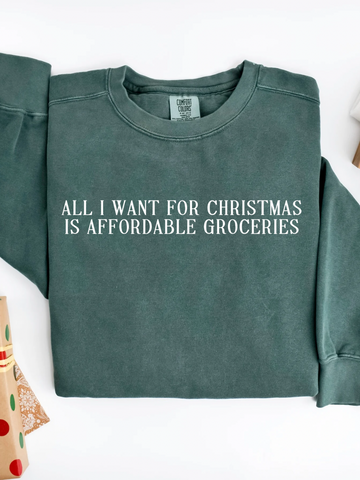 ALL I WANT FOR CHRISTMAS IS AFFORDABLE GROCERIES WASHED CREWNECK