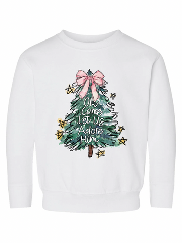 OH COME LET US ADORE HIM TREE KIDS CREWNECK