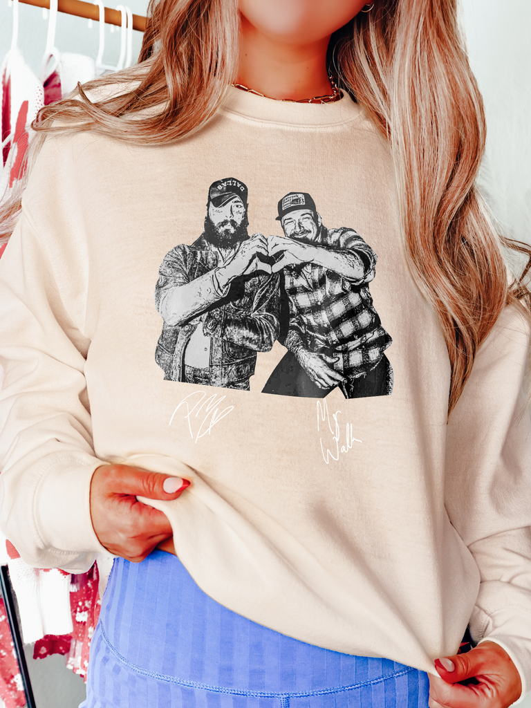WALLEN POST MALONE BLACK WHITE HEART PRINT ADULT CREWNECK