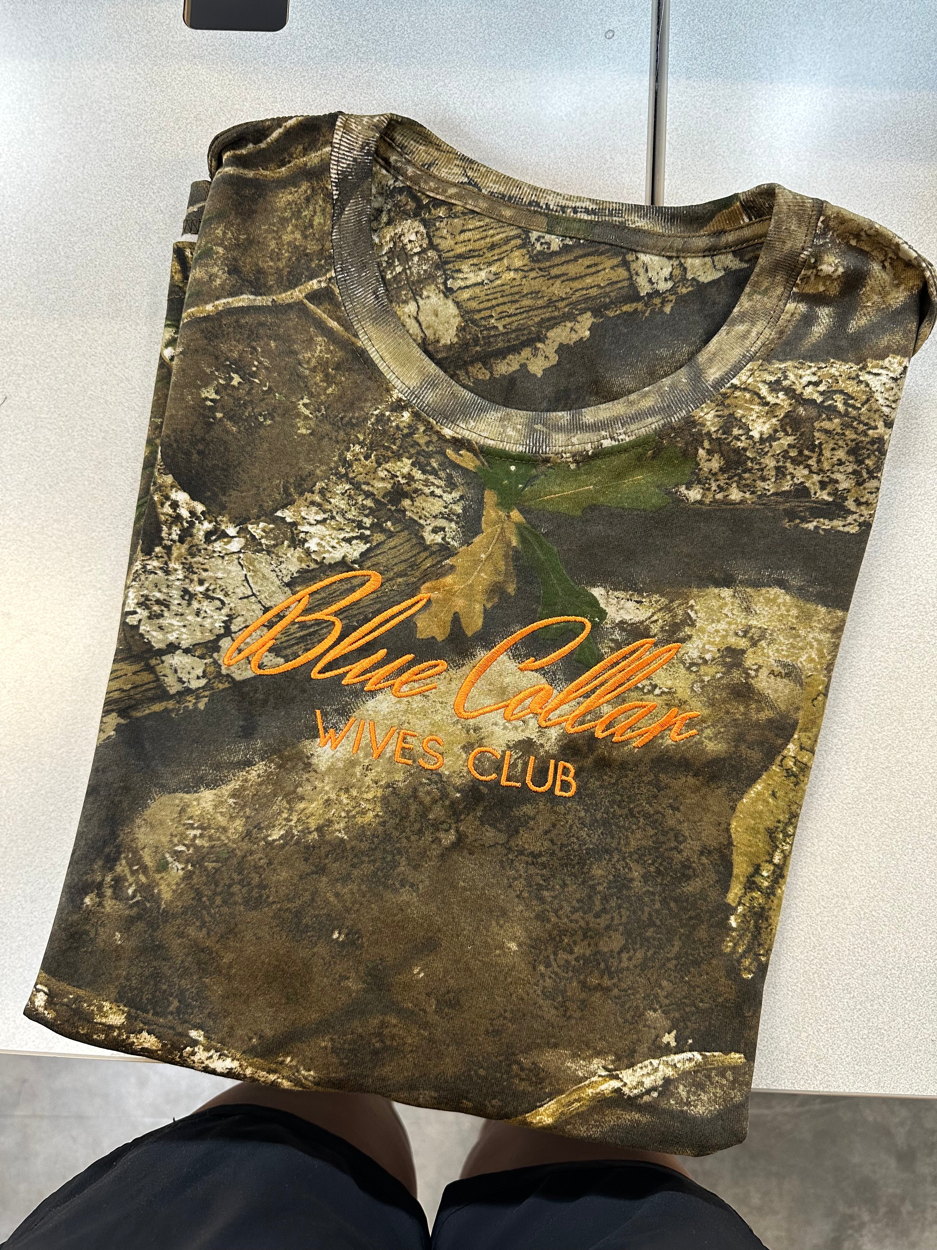 CAMO/ORANGE BLUE COLLAR WIVES CLUB - ADULT SHORT SLEEVE TEE