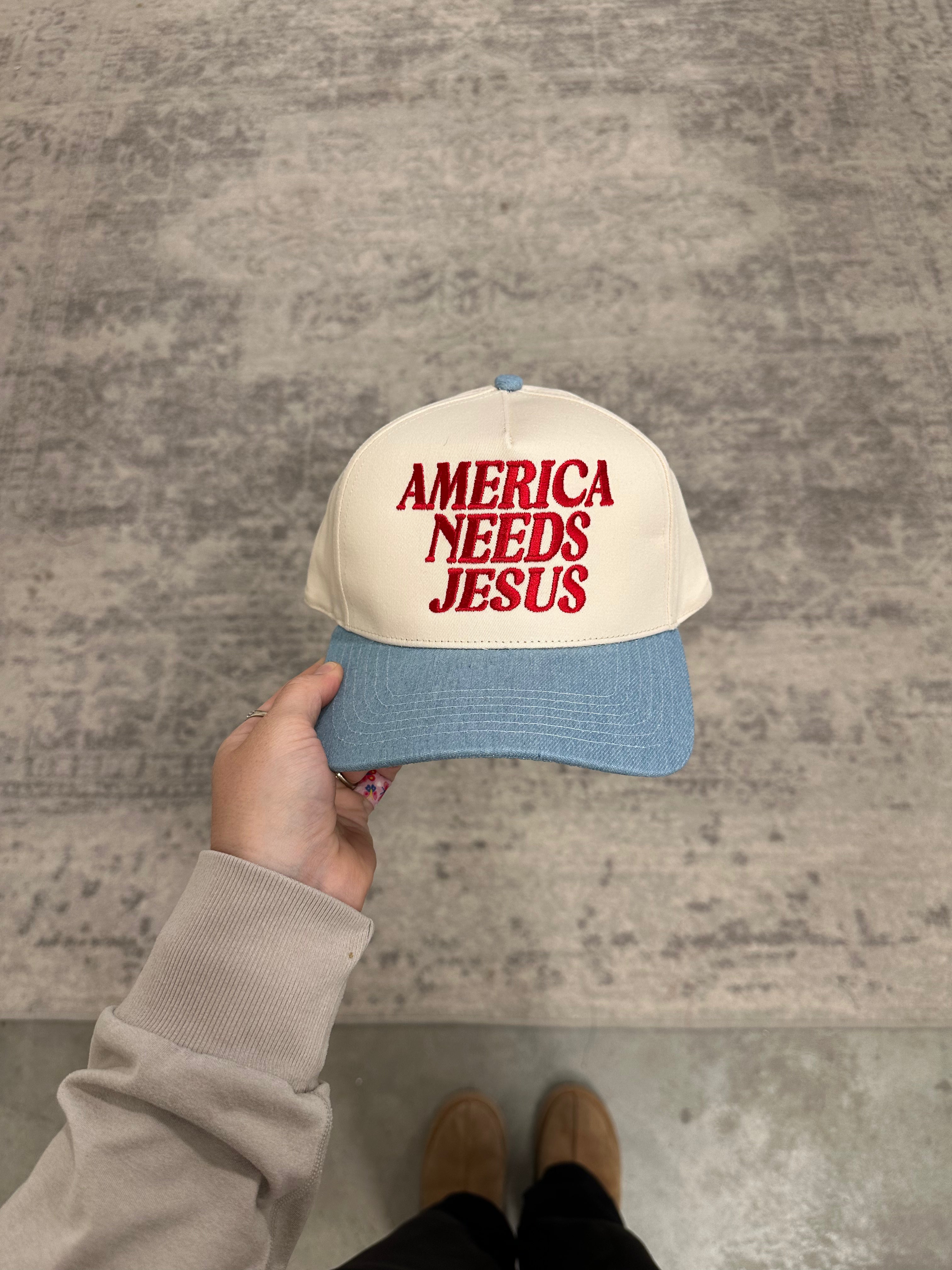 AMERICA NEEDS JESUS - EMBROIDERED HAT