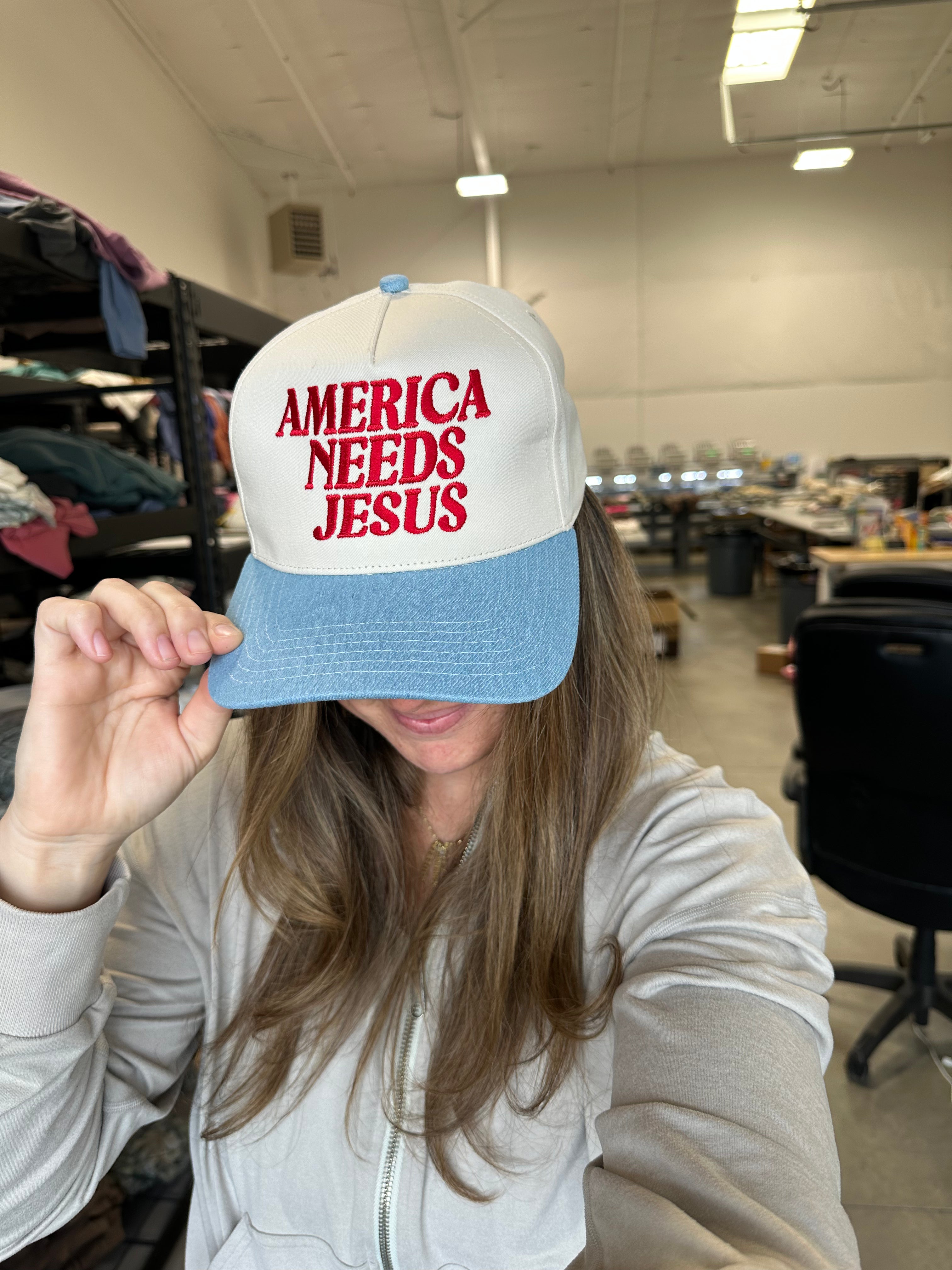 AMERICA NEEDS JESUS - EMBROIDERED HAT