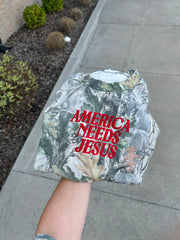 AMERICA NEEDS JESUS - ADULT EMBROIDERED TEE