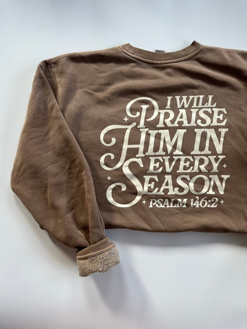 PSALM 146:2 I WILL PRAISE HIM IN EVERY SEASON - ADULT WASHED SWEATER