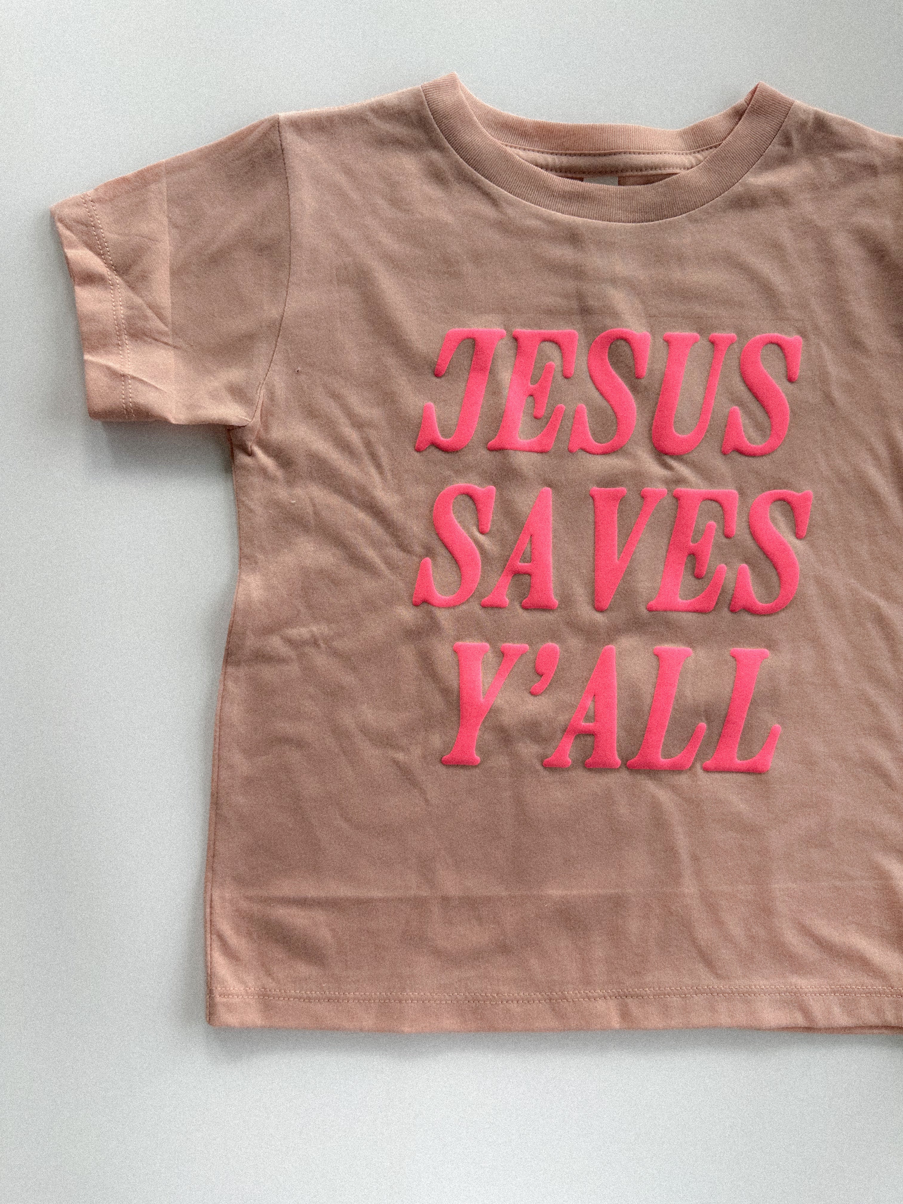 JESUS SAVES Y'ALL HOT PINK PUFF - KIDS TEE