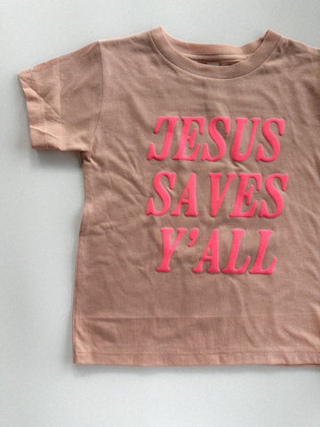 JESUS SAVES Y'ALL HOT PINK PUFF - KIDS TEE