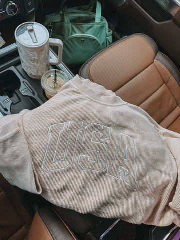 USA EMBROIDERED CORDED CREWNECK