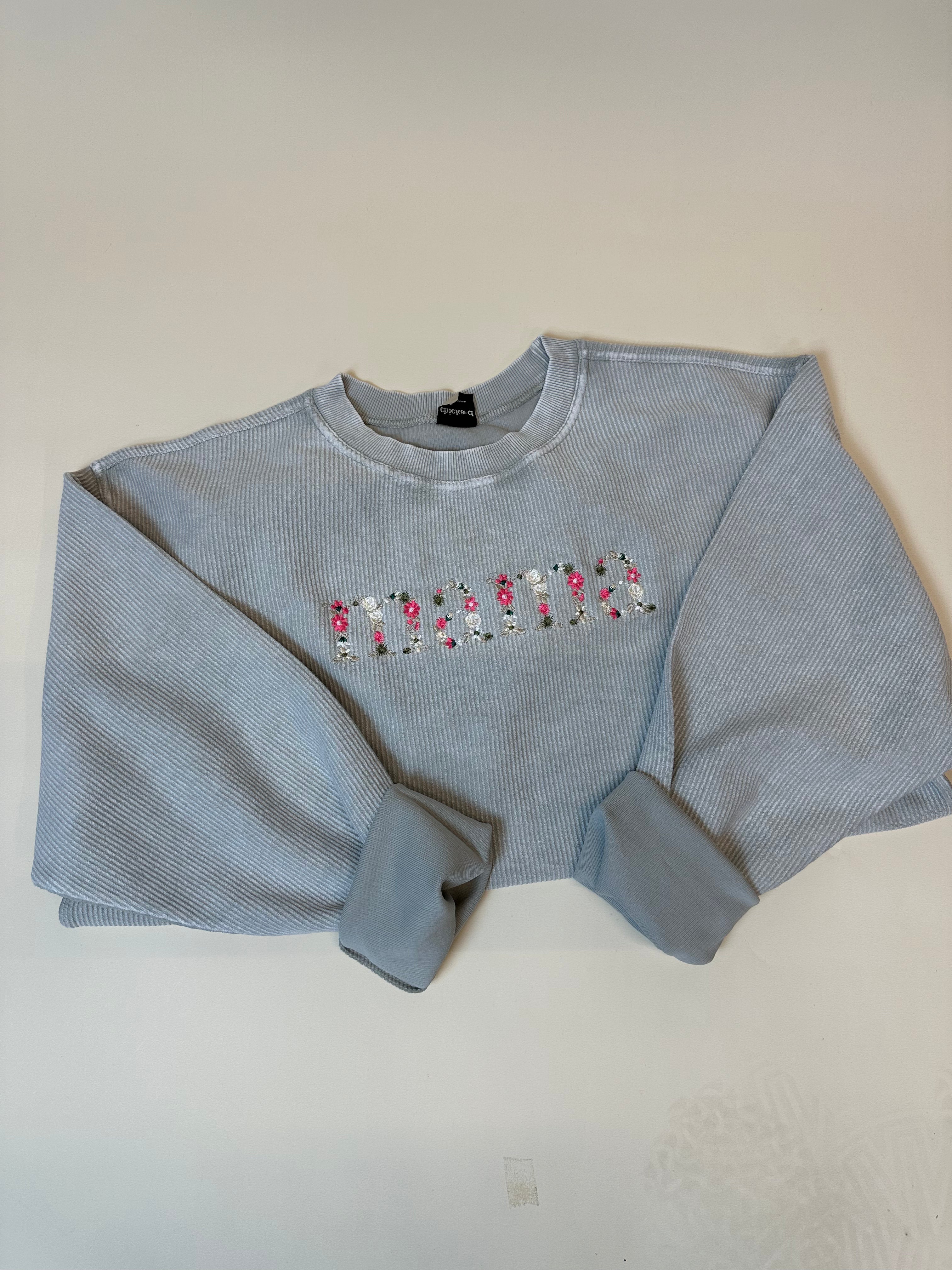 FLORAL MAMA GREY CORDED CREWNECK