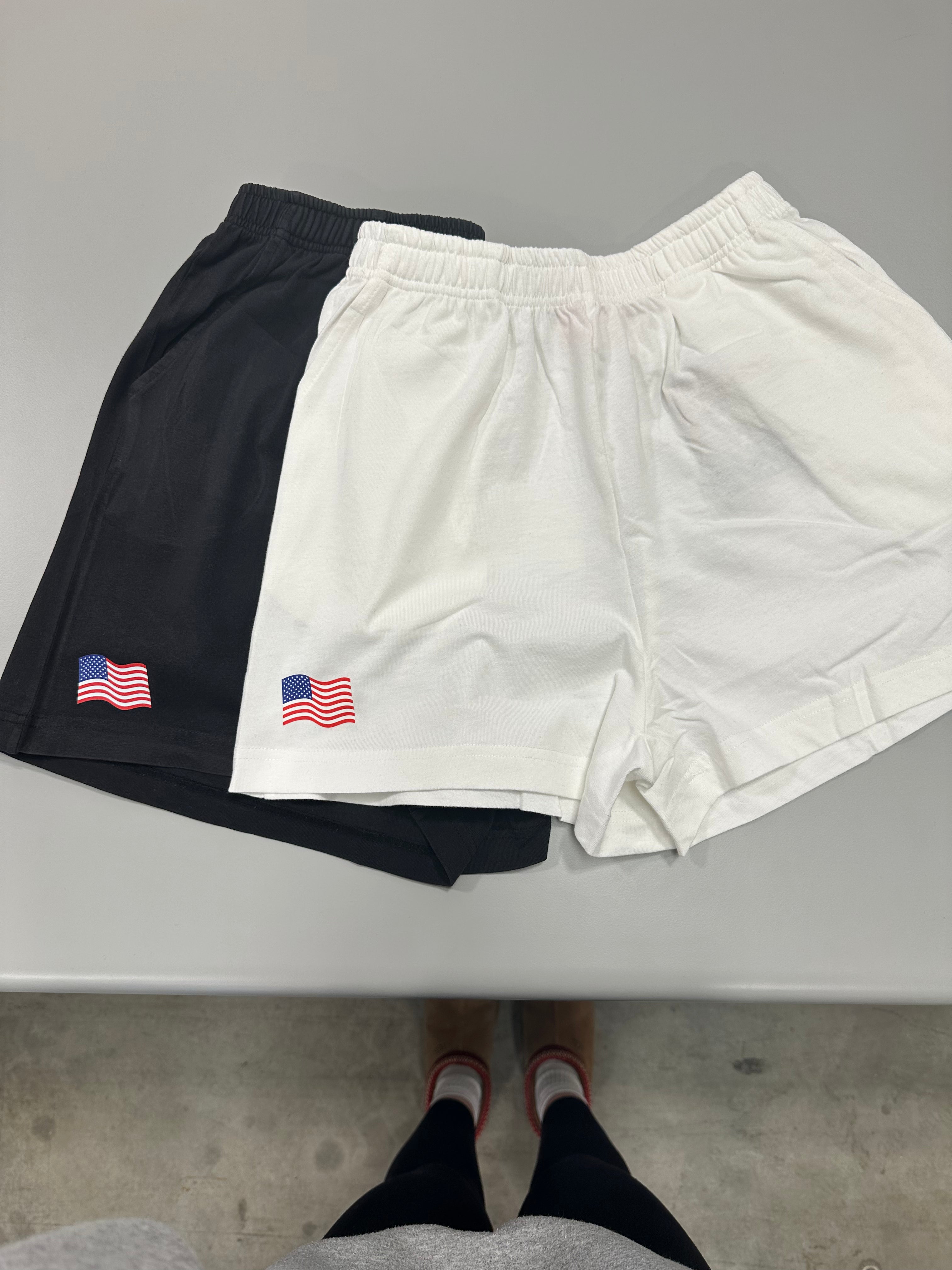 American Flag Cotton Mineral Wash Shorts