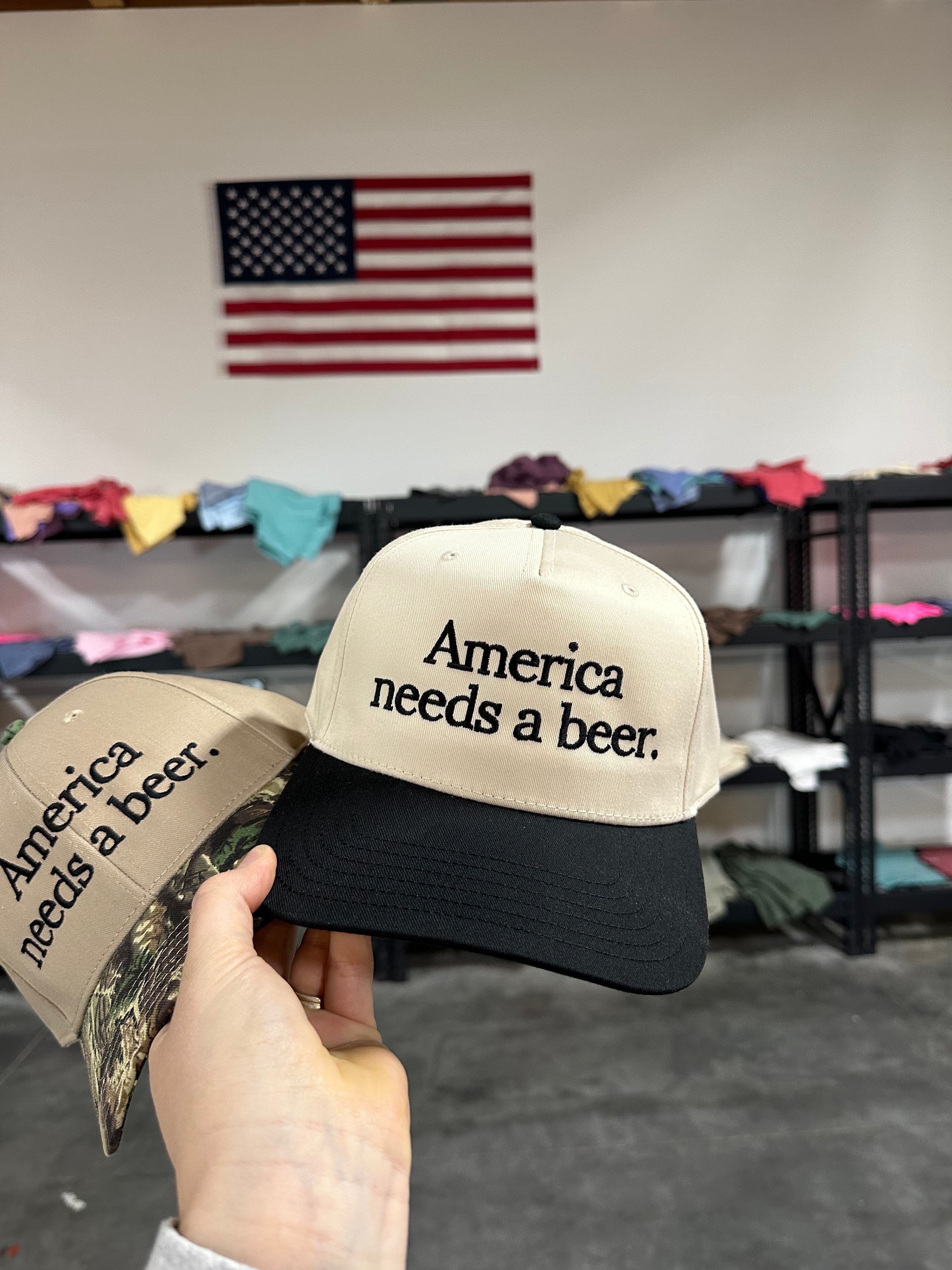 AMERICA NEEDS A BEER EMBROIDERED ADULT HAT