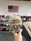 AMERICA NEEDS A BEER EMBROIDERED ADULT HAT