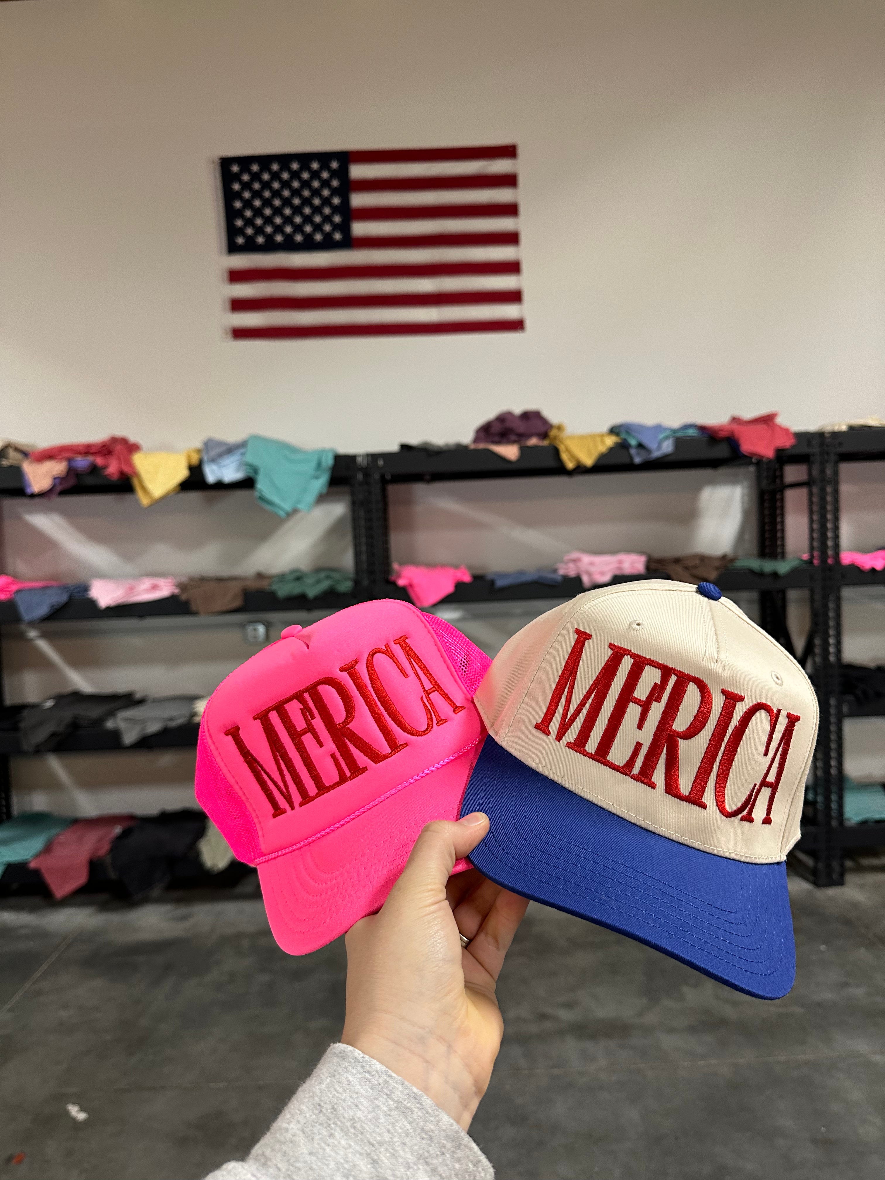 MERICA (CAPS) EMBROIDERED ADULT HAT