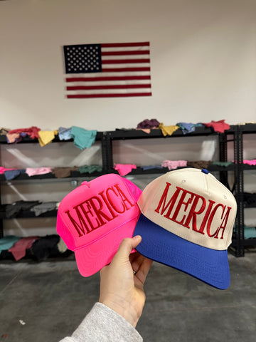 MERICA (CAPS) EMBROIDERED ADULT HAT