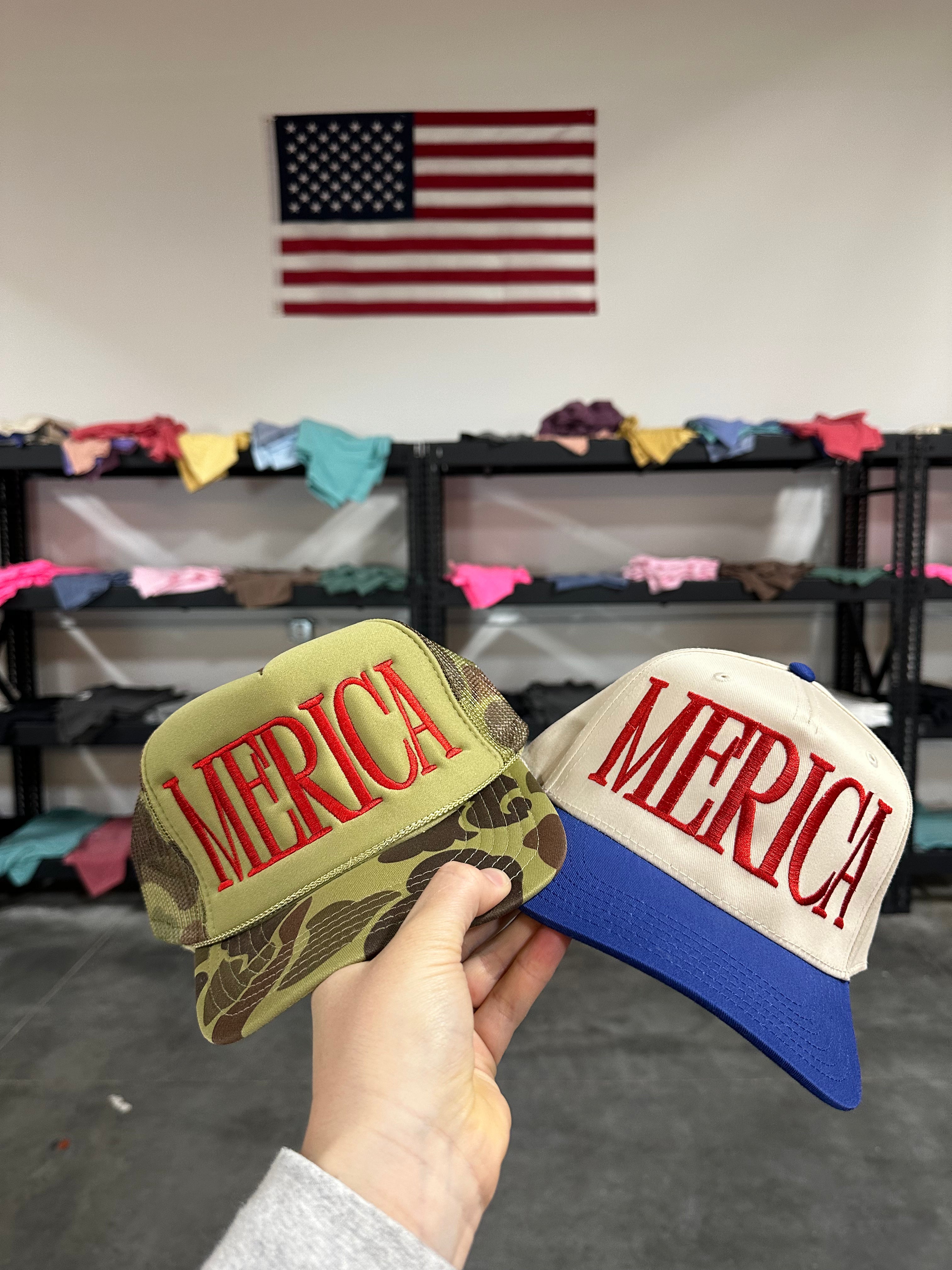 MERICA (CAPS) EMBROIDERED ADULT HAT